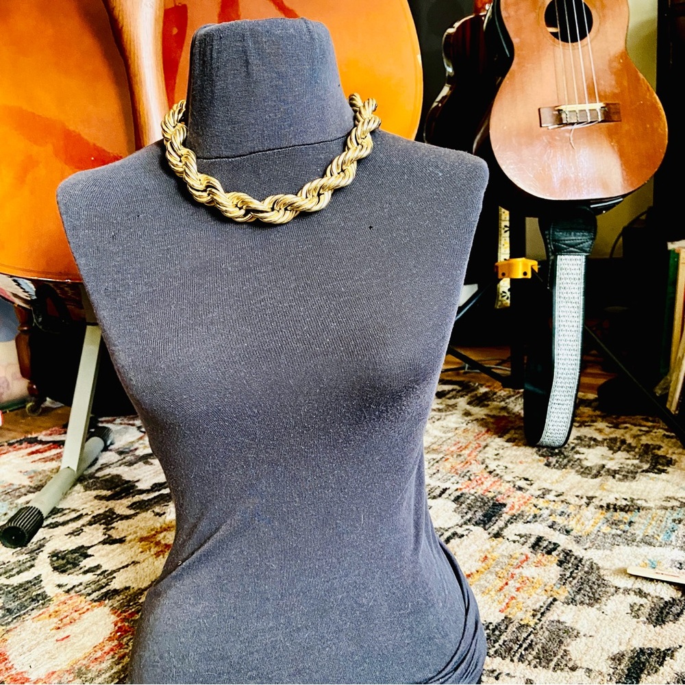 Vintage Bold & Gold Toned Big Rope Necklace HipHop Statement - Picture 7 of 16